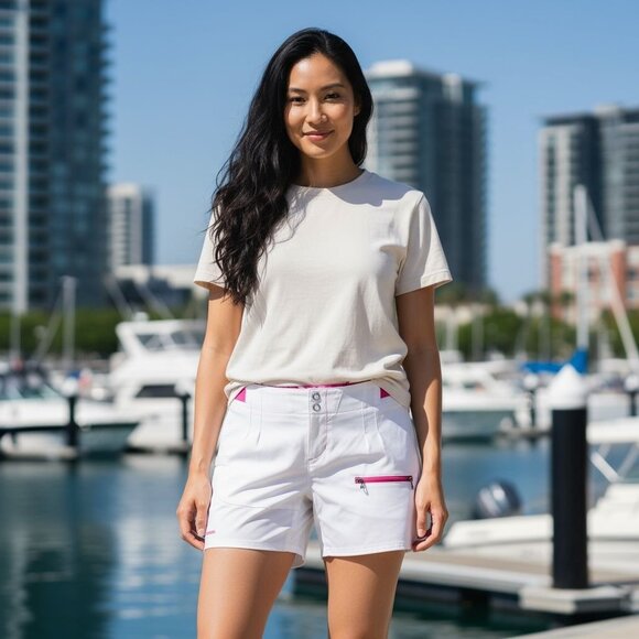 Sea-Doo Classic 6" Board White Pink Shorts Womens Size 8 Athletic trim Pockets - Picture 1 of 14